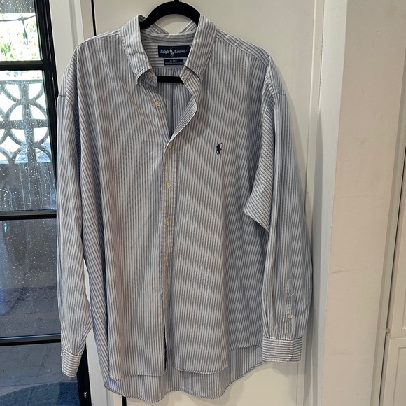 Ralph Lauren Men's White and Blue Pinstripe Shirt - Picture 1 of 3